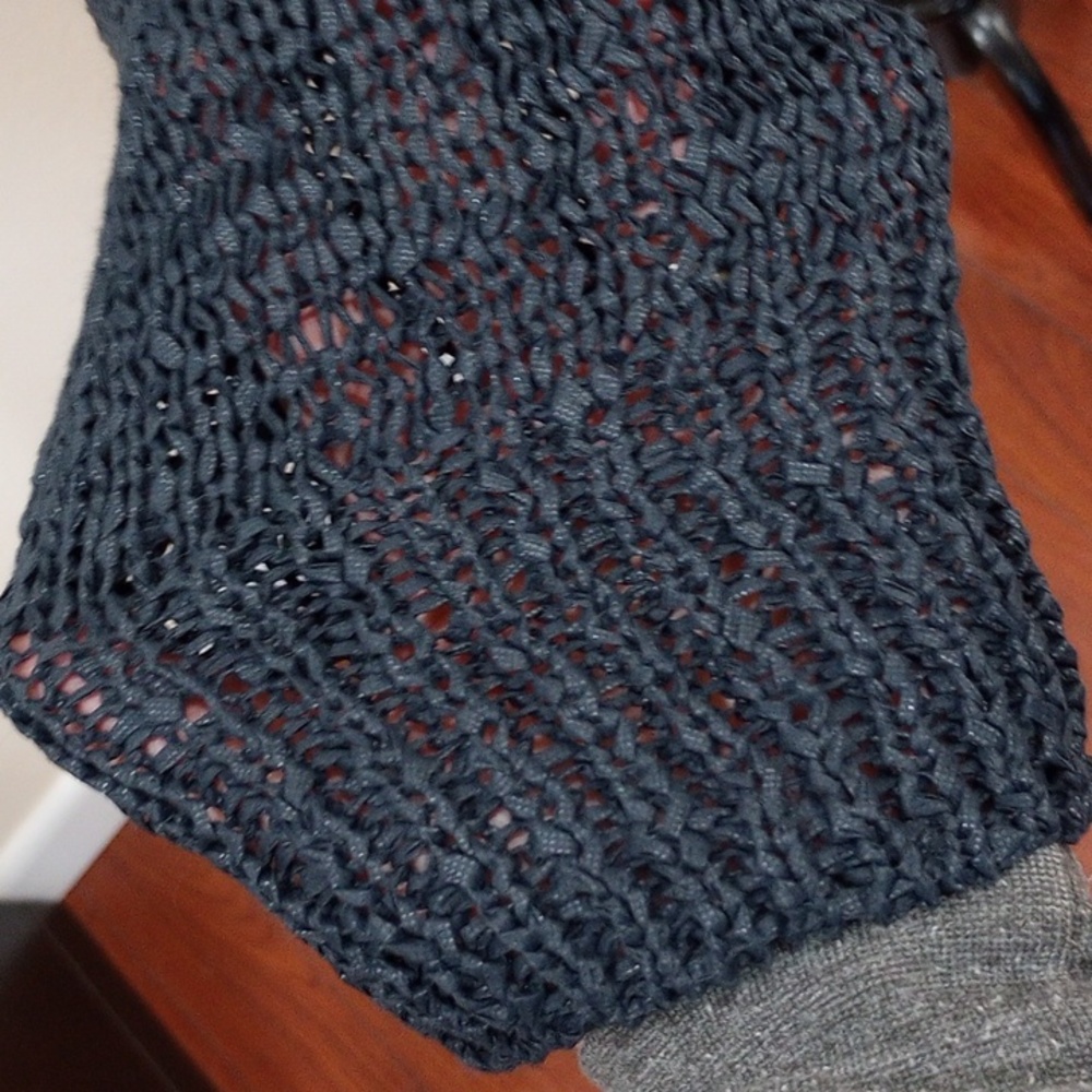 Rodebjer Anisah Blue Tape Yarn Oversize Open Weave Side Tie Sweater, Size XL - Picture 8 of 16